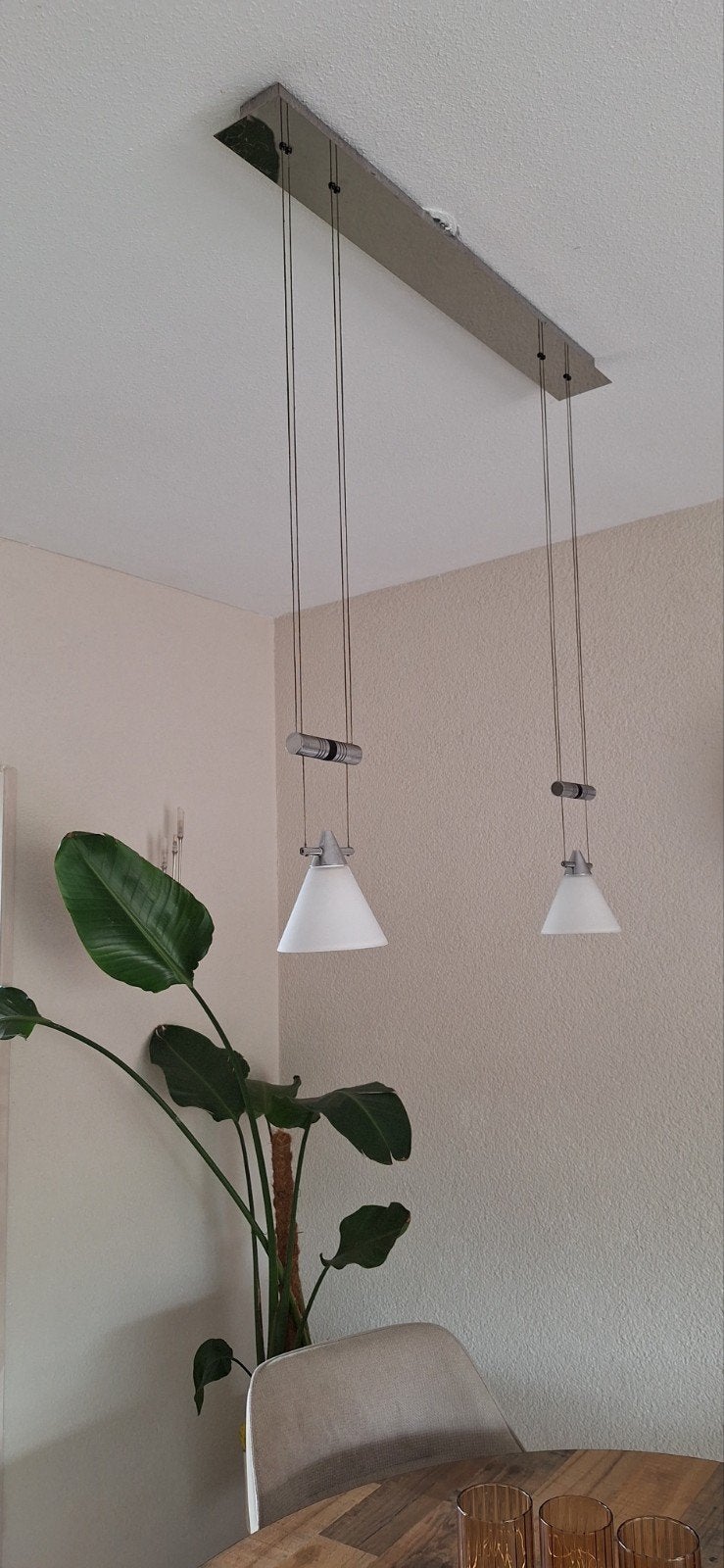 Halogeen hanglamp - in hoogte verstelbaar en dimbaar, Huis en Inrichting, Lampen | Hanglampen, Ophalen, Gebruikt, Overige fittingen