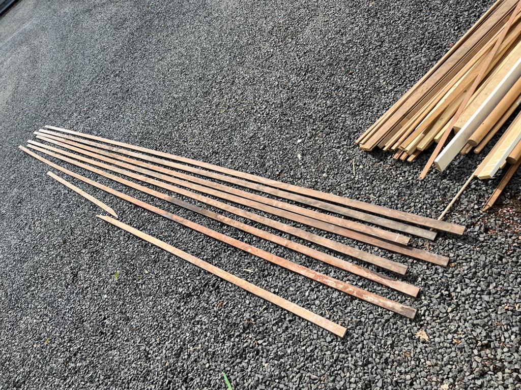 Makoré Mahonie latten 40 mtr. 9x39, Minder dan 25 mm, Ophalen of Verzenden, Zo goed als nieuw, Plank