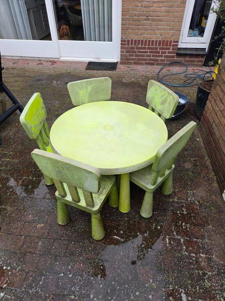 Kinder tuintafel met 5 stoelen, Tuin en Terras, Tuinsets en Loungesets, Ophalen, Gebruikt, Stoel