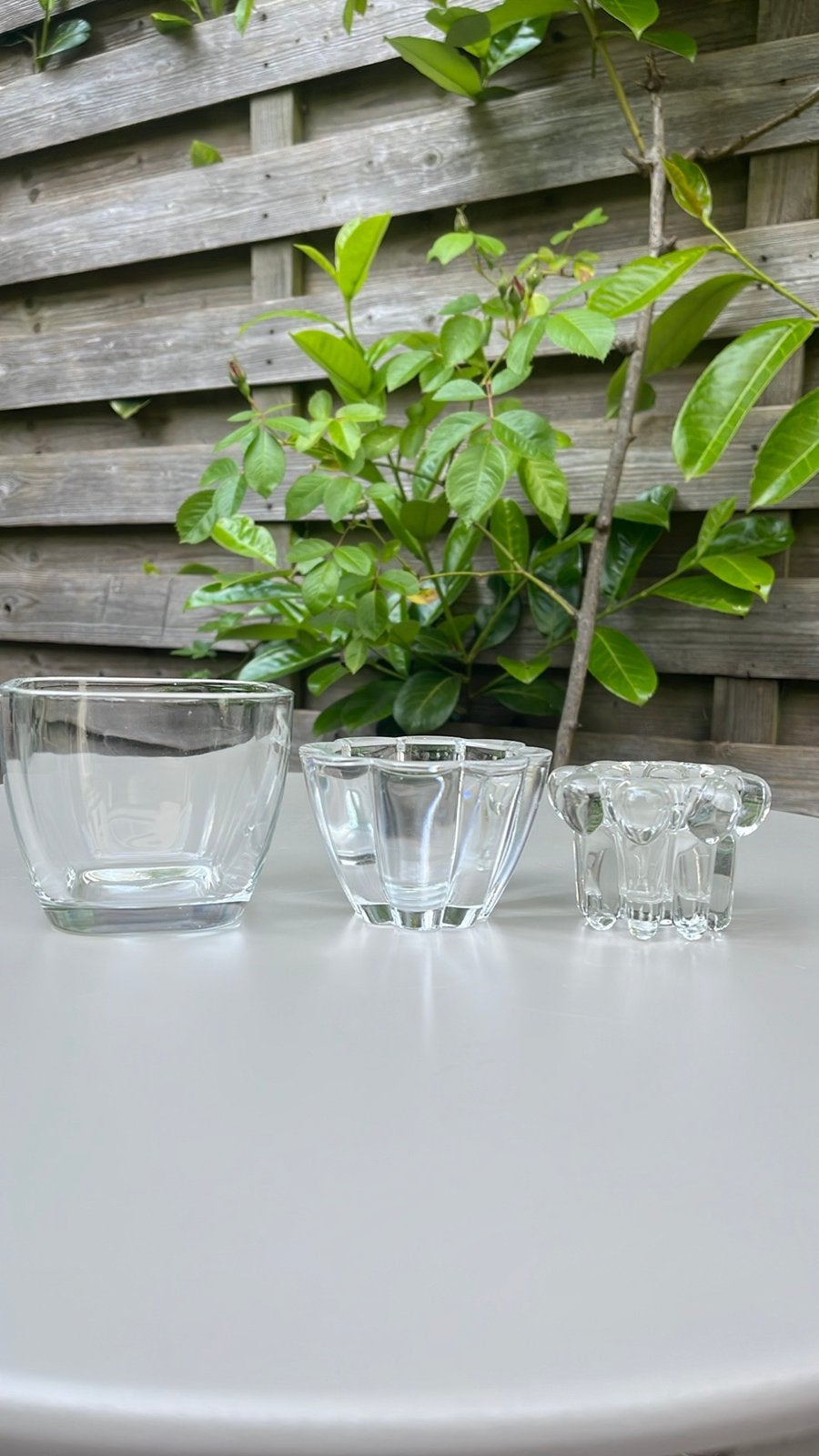 Set van 3 vintage glazen kaarsenhouders, Ophalen of Verzenden, Zo goed als nieuw, Glas, Waxinelichthouder