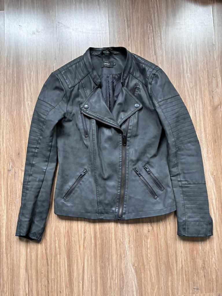 Kunstleren jas Only maat 38 (jacket M donkergrijs jasje), Ophalen of Verzenden, Gedragen, Maat 38/40 (M), Grijs