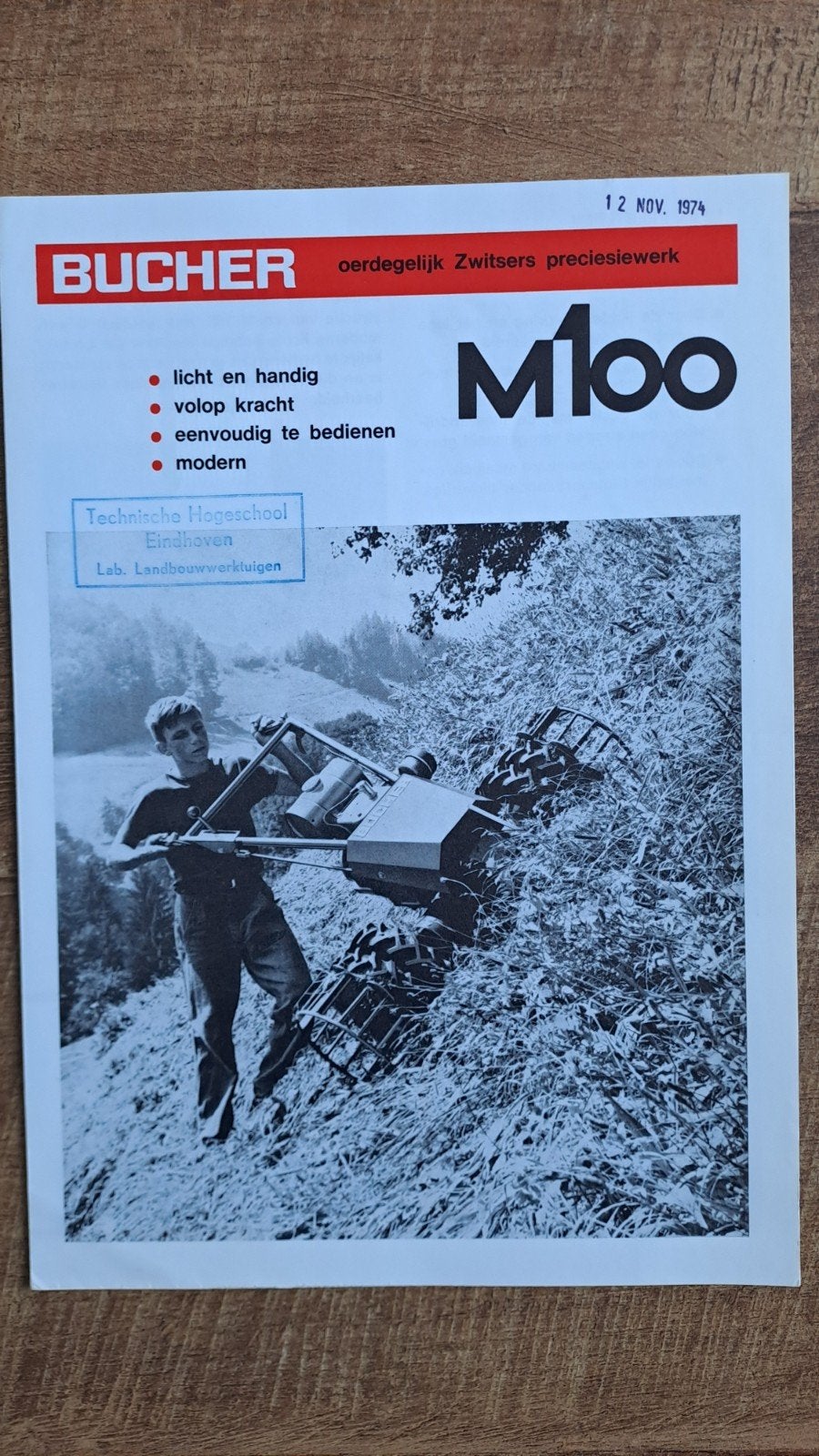 oude folder BUCHER M100 motormaaier, maaibalk, balkmaaier, Ophalen of Verzenden, Zo goed als nieuw, Folder