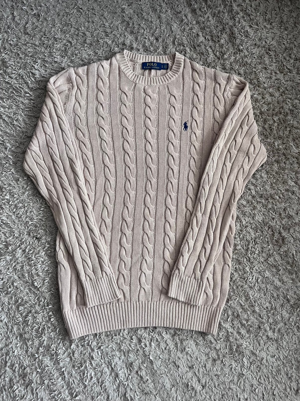 Polo Ralph Lauren Kabeltrui | Beige | 100% katoen | L, Ophalen of Verzenden, Zo goed als nieuw, Maat 52/54 (L), Bruin