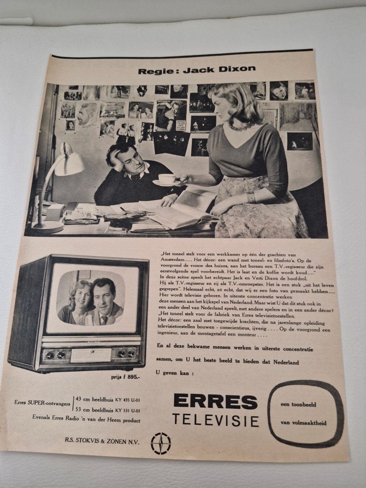 Vintage Erres Televisie Advertentie 32 x 24 cm, Verzamelen, Ophalen of Verzenden, 1920 tot 1940, Knipsel(s)