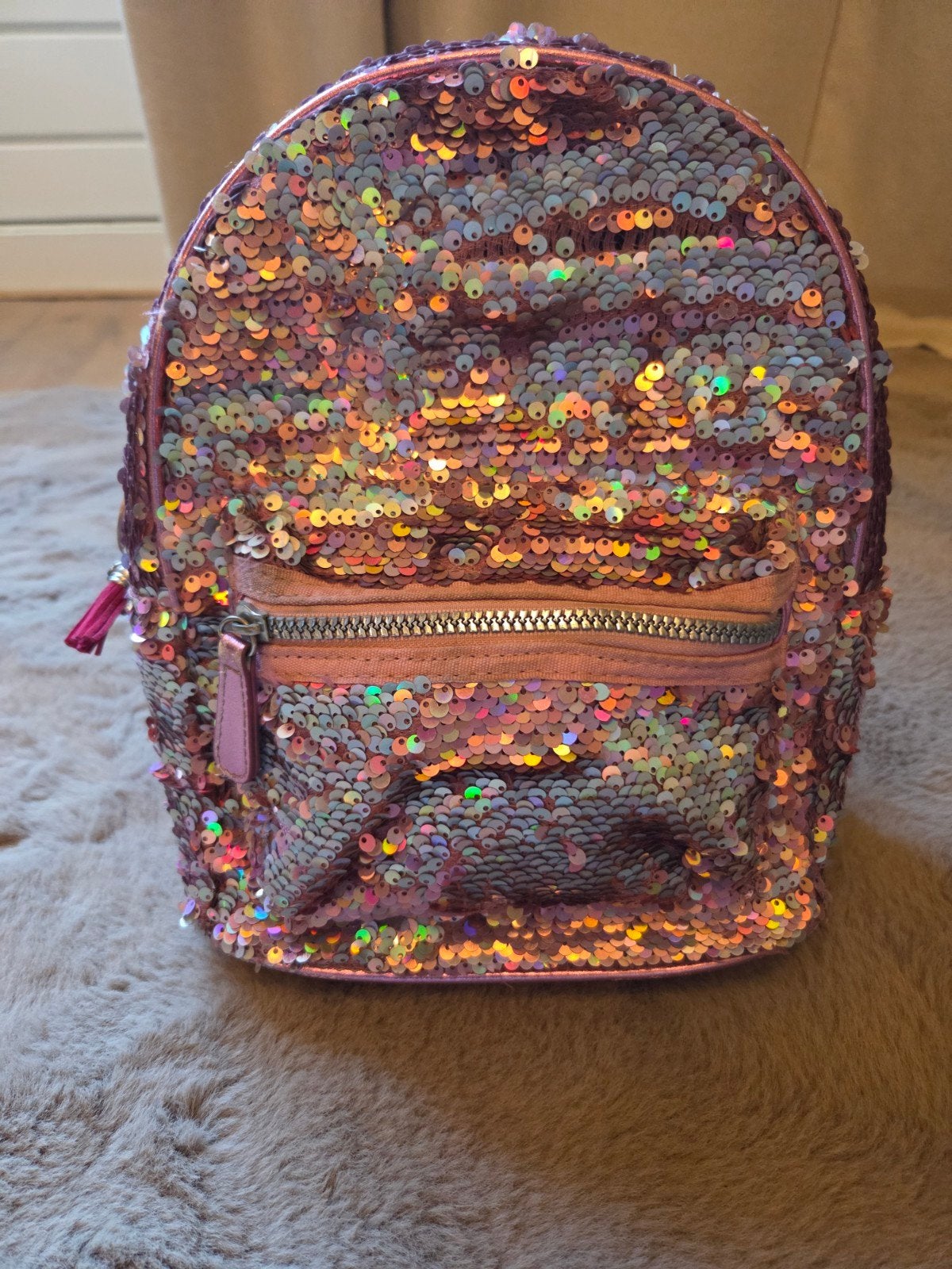 Roze glitter rugzak - Klein formaat, Overige merken, Gebruikt, Minder dan 30 cm, Ophalen of Verzenden