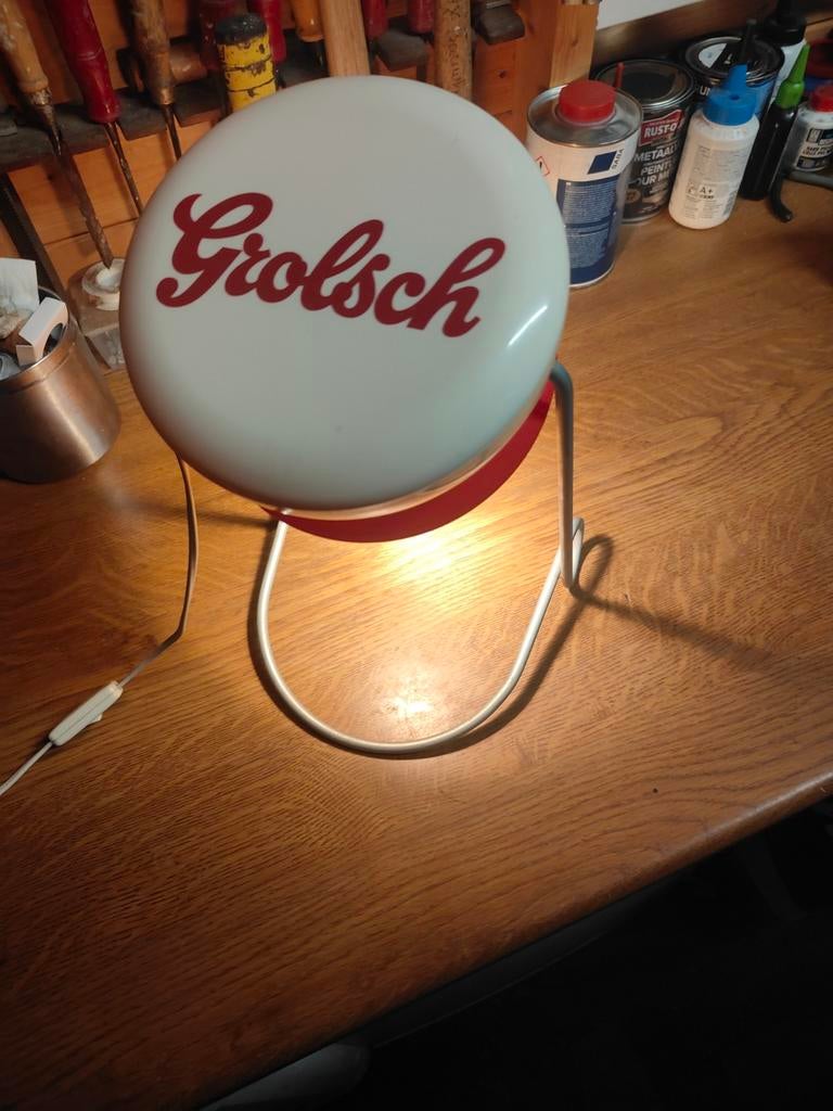 Vintage Grolsch Tafellamp - Uniek Bier Reclame Item, Ophalen of Verzenden, Gebruikt