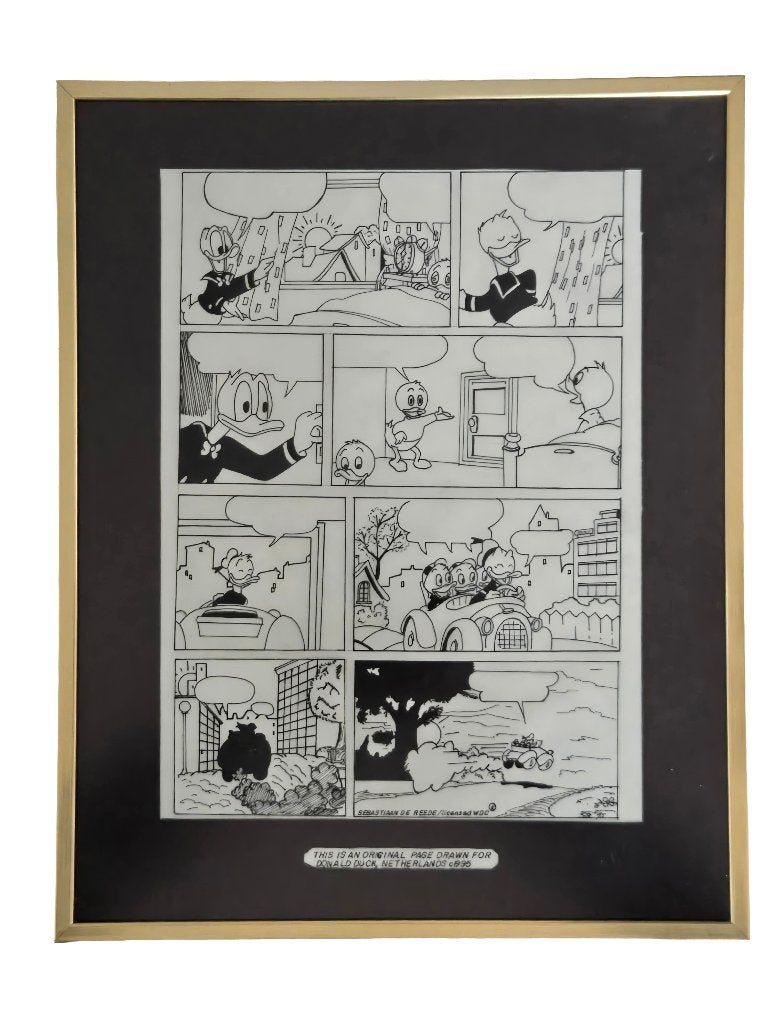 Ingelijste originele inkttekening Donald Duck, Ophalen, Donald Duck, Zo goed als nieuw, Overige typen