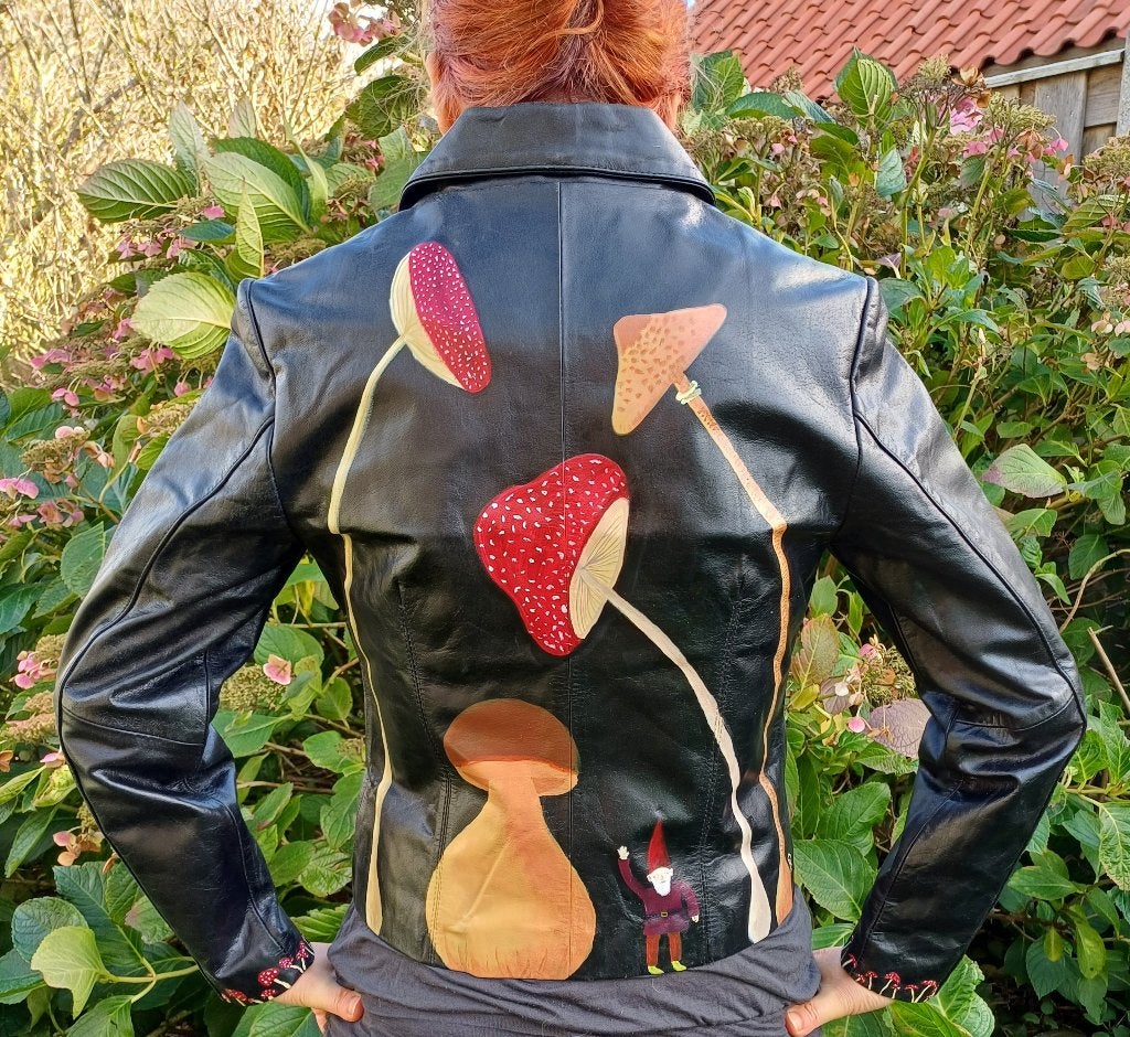 Gave zwarte leren jas met paddenstoelen mt 36, ., Zwart, Ophalen of Verzenden, Zo goed als nieuw