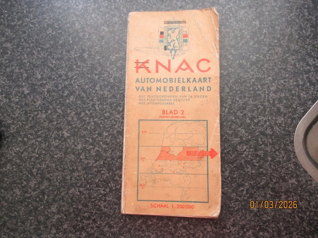 KNAC AUTOMOBIELKAART VAN NEDERLAND+ PLATTEGRONDEN-jaren 30, Gelezen, Ophalen of Verzenden, Landkaart, 1800 tot 2000