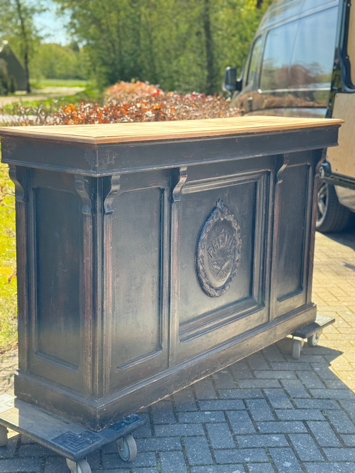 Bar/toog/toonbank, Frankrijk, zwart/bruin, panelen, Ophalen, Gebruikt, Mvt, Nvt