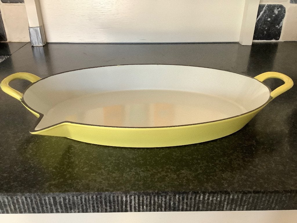 VINTAGE DESCOWARE GIETIJZEREN OVENSCHAAL EMAILLE(GEEL), Ophalen of Verzenden
