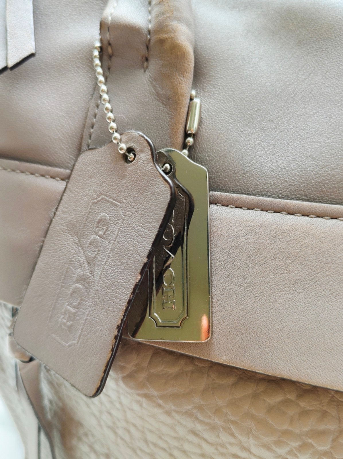 Vintage Coach Leren Shopper | Gerestaureerd Leer | Werktas, Ophalen of Verzenden, Gebruikt, Grijs, Handtas