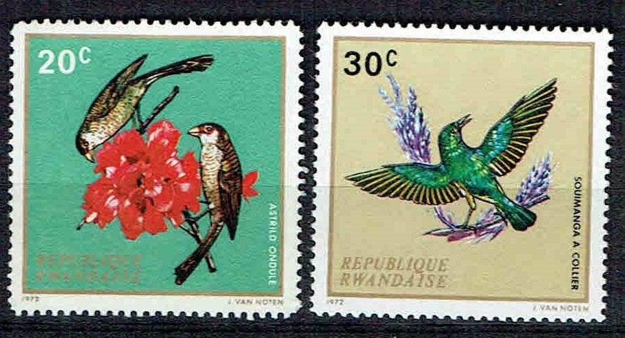 Rwanda 1972 Tropische Vogels. Bloemen, Verzenden, Postfris, Dier of Natuur