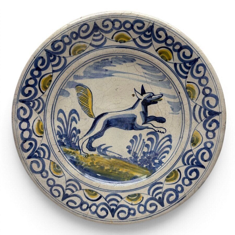Majolica wandschotel: springende vos, 18e eeuw, Antiek en Kunst, Ophalen of Verzenden