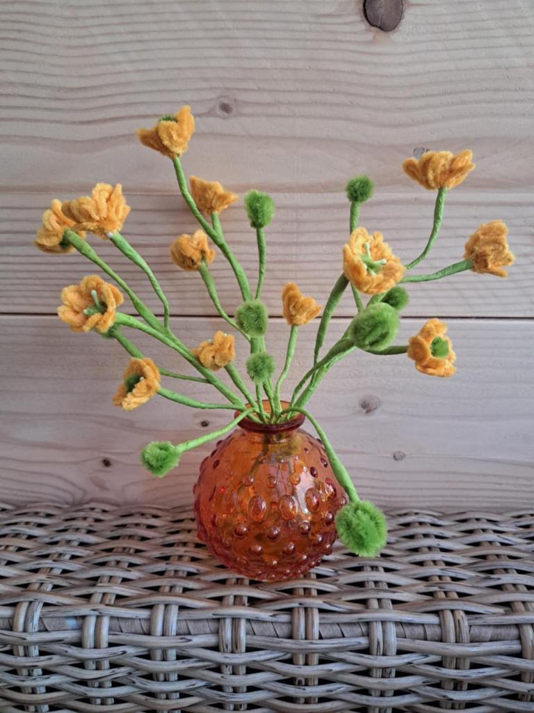 Chenilledraad pijprager kunst bloemen + vaasje pst 7eu, Binnen, Nieuw, Ophalen of Verzenden, Overige materialen