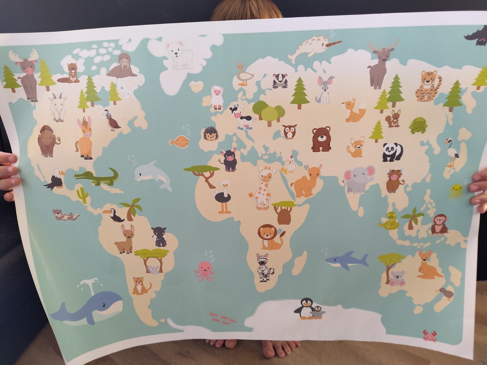 Poster wereld met dieren 70x50, Kinderen en Baby's, Kinderkamer | Inrichting en Decoratie, Ophalen, Gebruikt, Wanddecoratie