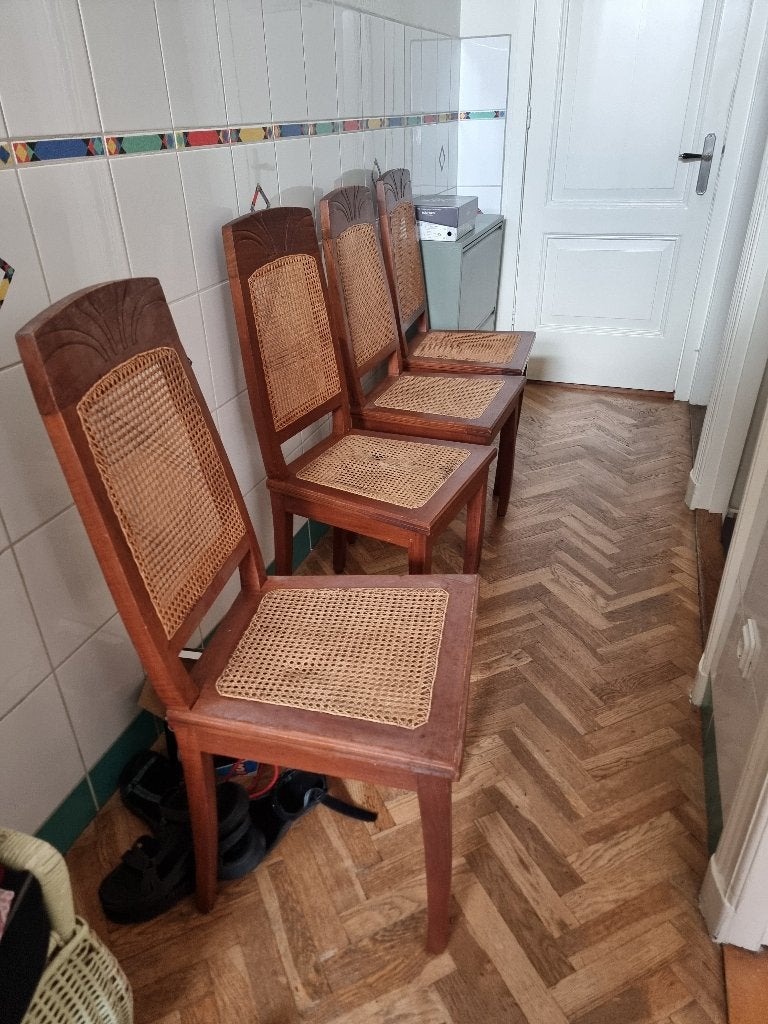 4 art Nouveau stoelen van kersenhout, Ophalen