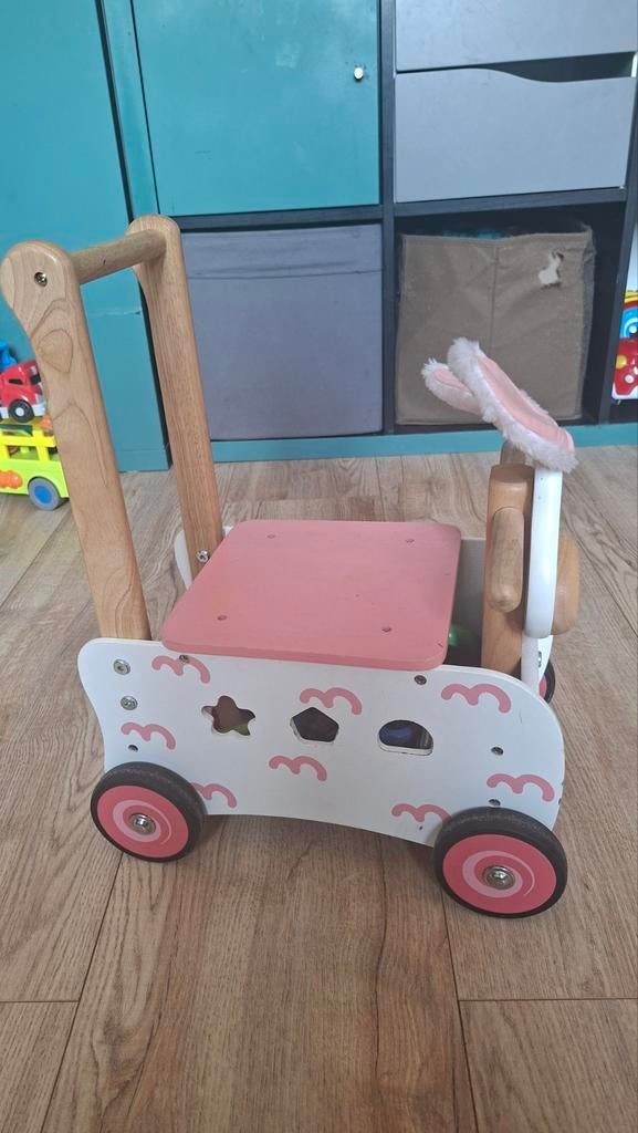 Houten loopwagen konijn roze - Zo goed als nieuw, Ophalen, Zo goed als nieuw, Meisje