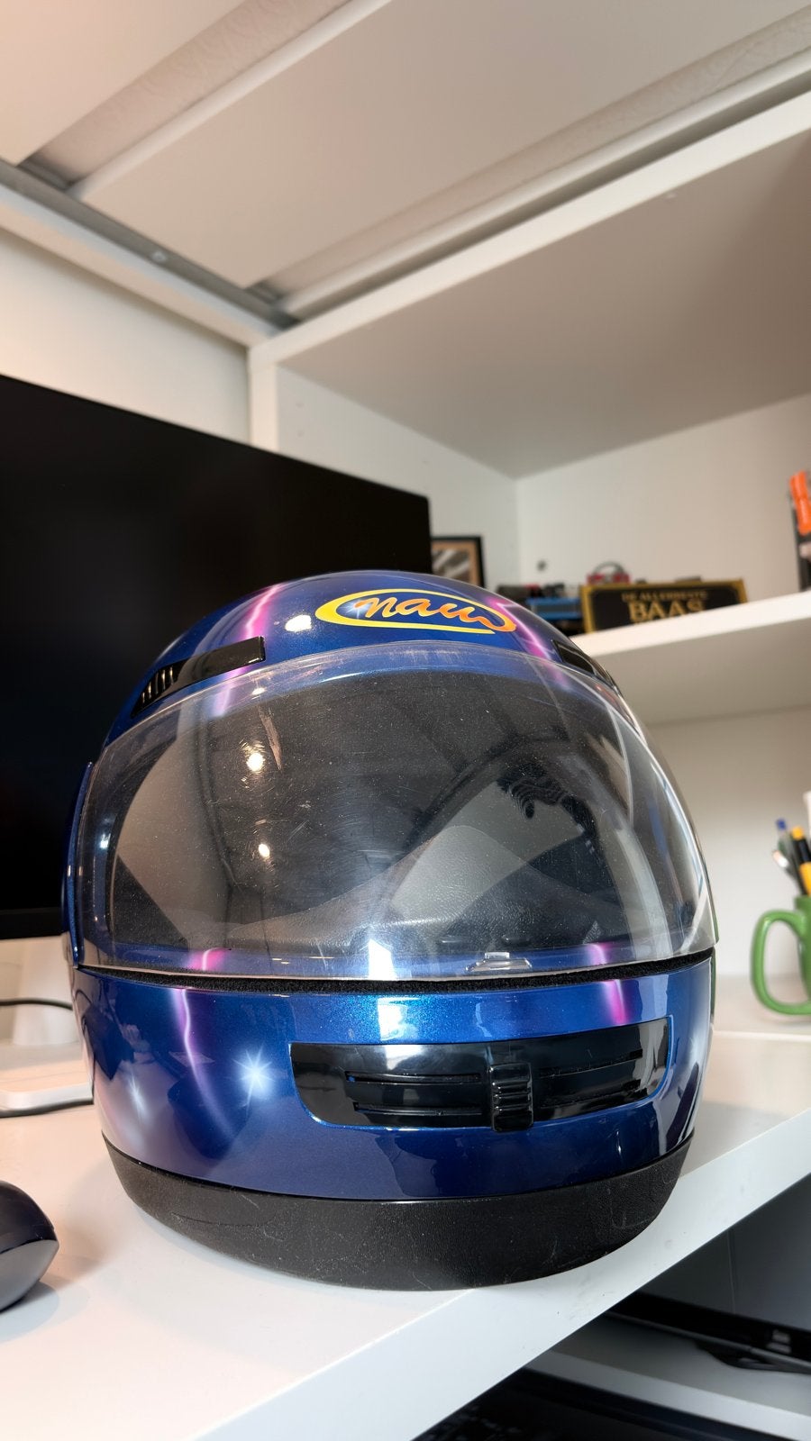 Unieke Nauw integraalhelm met bliksem en panter design, Heren, Integraalhelm, Tweedehands, Ophalen