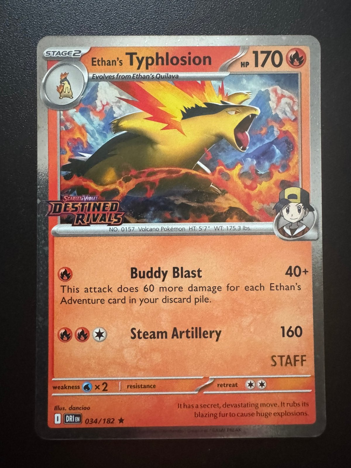 Ethan's Typhlosion (xDRI 034) STAFF Promo // Mint, Ophalen of Verzenden, Nieuw, Losse kaart, Foil