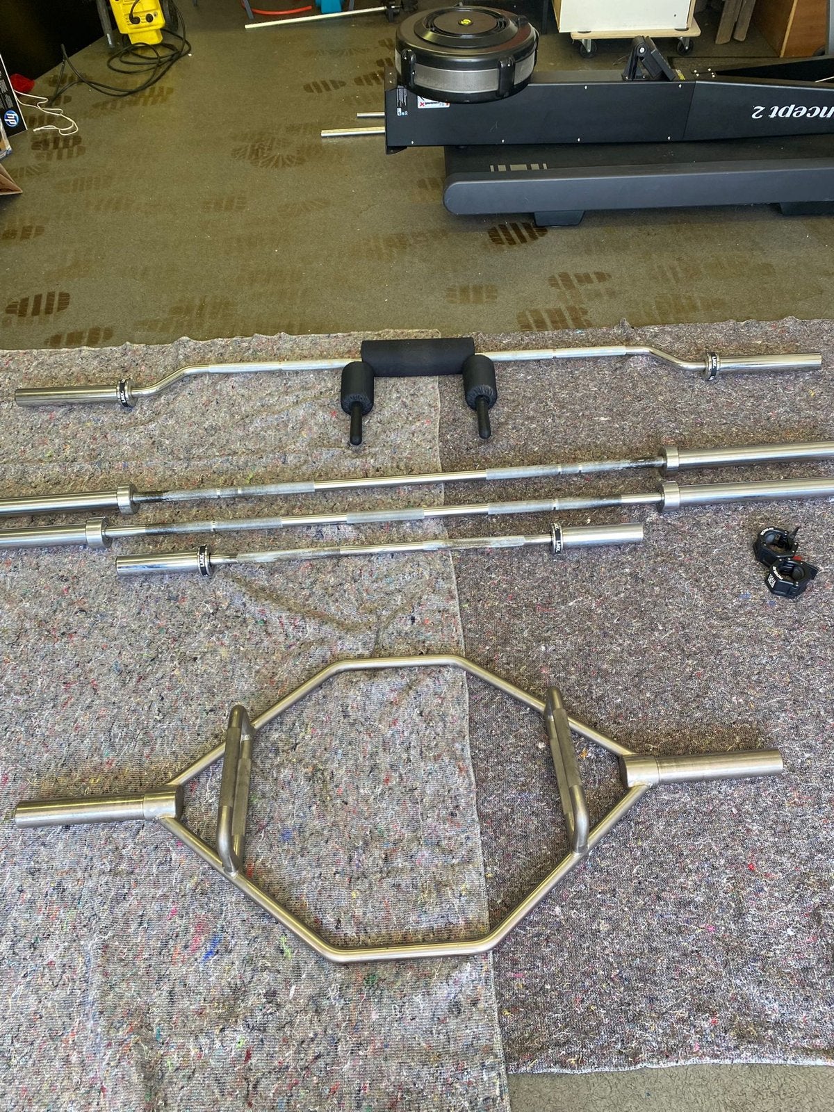 Barbell set (5 stuks) met accessoires, Ophalen, Gebruikt, Halterstangen