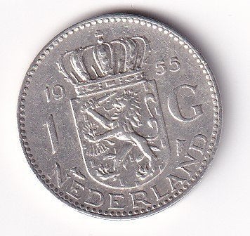 1 Gulden 1955 met randtikje, 1 gulden, Koningin Juliana, Verzenden, Zilver