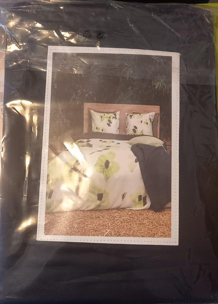 Kayori satijnen beddengoedset wit/groen 140x 200-220, Overige kleuren, Dekbedovertrek, Ophalen of Verzenden, Nieuw