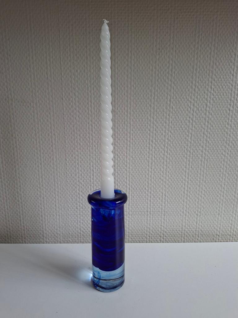 Kosta Boda glazen kandelaar blauw, Overige materialen, Blauw, Ophalen of Verzenden, Zo goed als nieuw