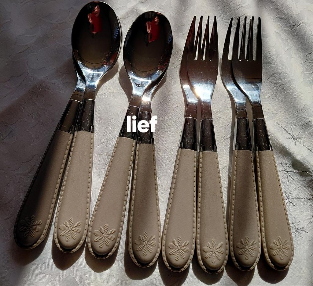 Bestek lief liefestyle brede handvatten  parelrand, Ophalen of Verzenden, Rvs of Chroom