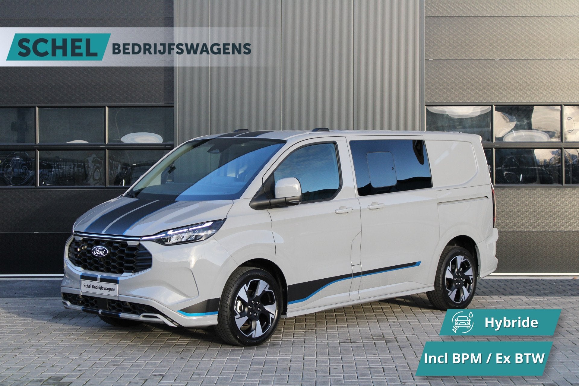 Ford Transit Custom 320 2.5 PHEV L1H1 Sport DC 232pk - 2x Sc, Zwart, 4 cilinders, Bedrijf, Nieuw