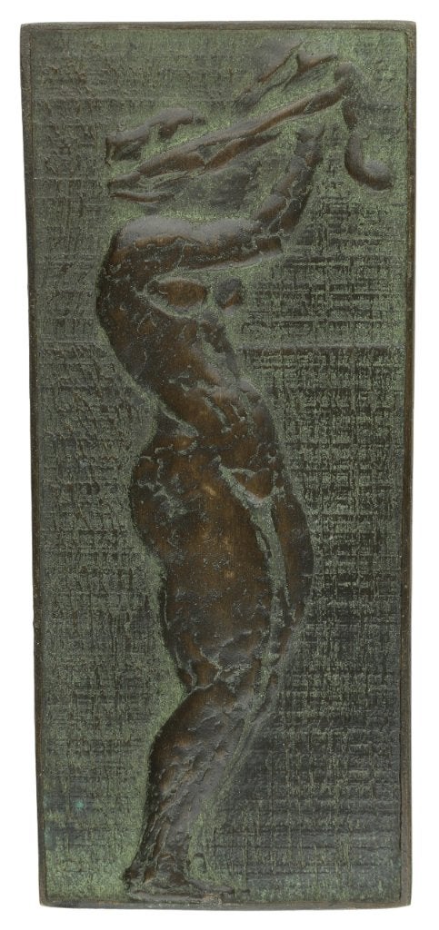 BRONZEN RELIËF Adri van Rooijen STAAND NAAKT MET HANDDOEK, Verzenden, Brons, Nederland