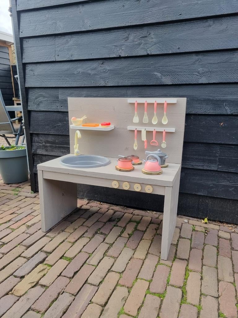 Steigerhouten buitenkeuken voor kinderen, Kinderen en Baby's, Speelgoed | Speelkeukens, Ophalen, Nieuw, Hout, Speelkeuken