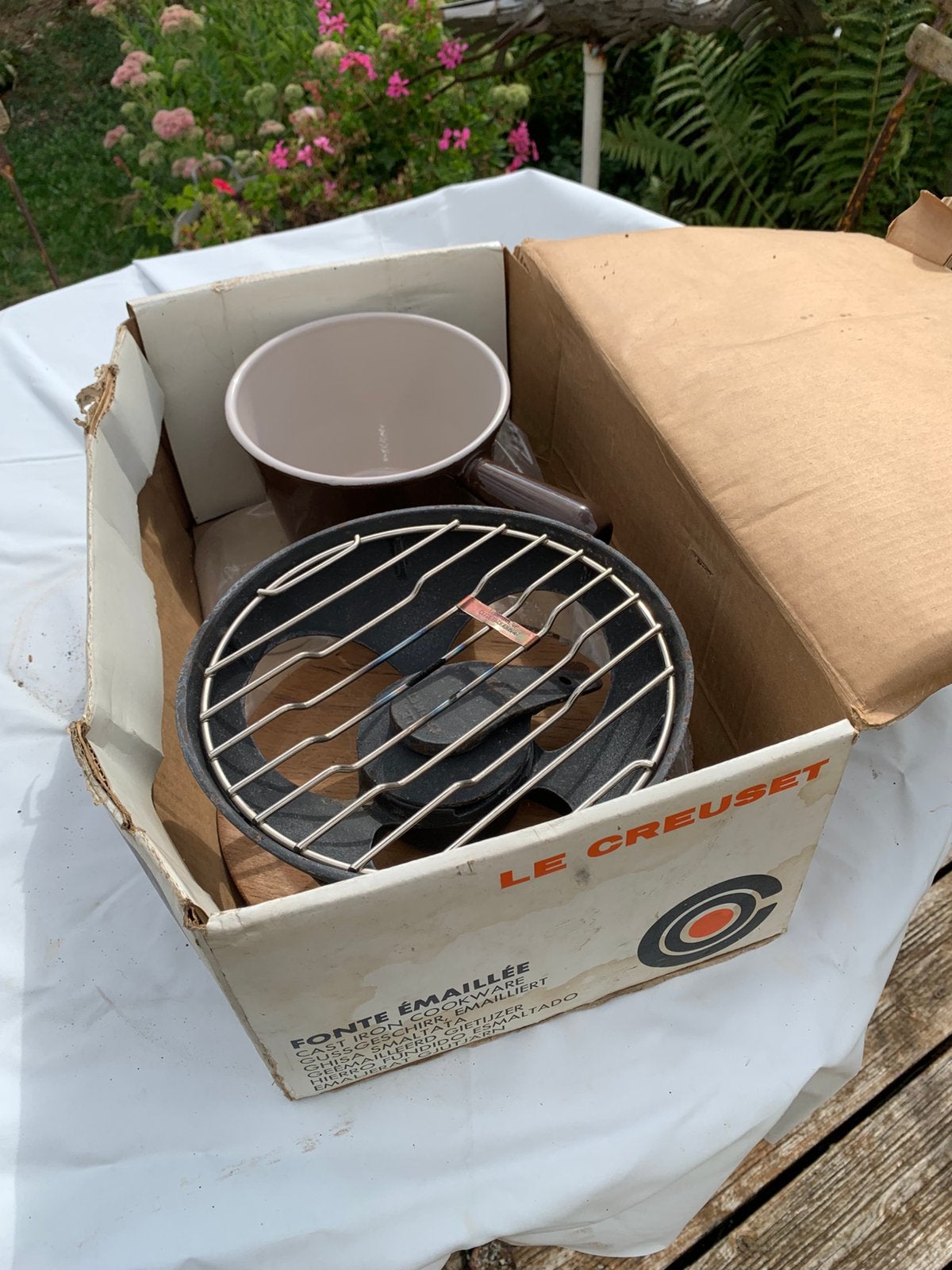 Le creuset fondue set bruin, Ophalen of Verzenden, Nieuw, Gietijzer