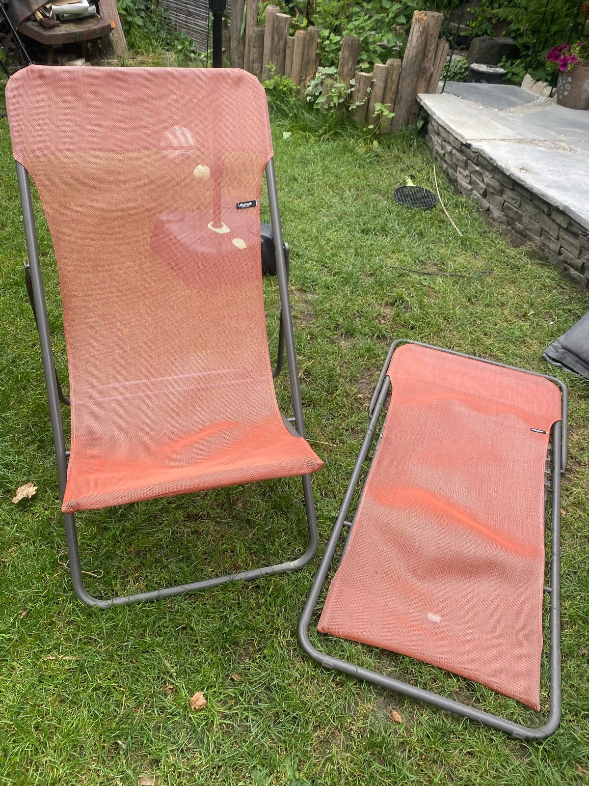 2x Lafuma tuinstoelen - inklapbaar en verstelbaar, Ophalen, Gebruikt, Metaal, Inklapbaar