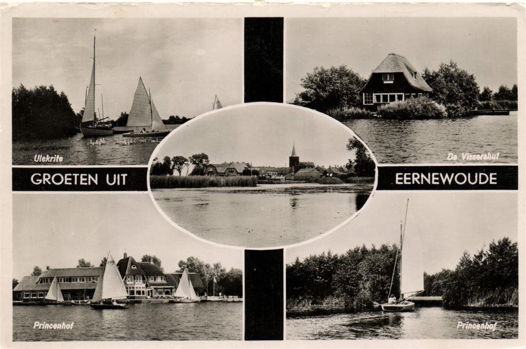 Groeten uit Eernewoude - 5 afb rondom het meer - 1953 gelope, Ophalen of Verzenden, 1940 tot 1960, Gelopen, Friesland