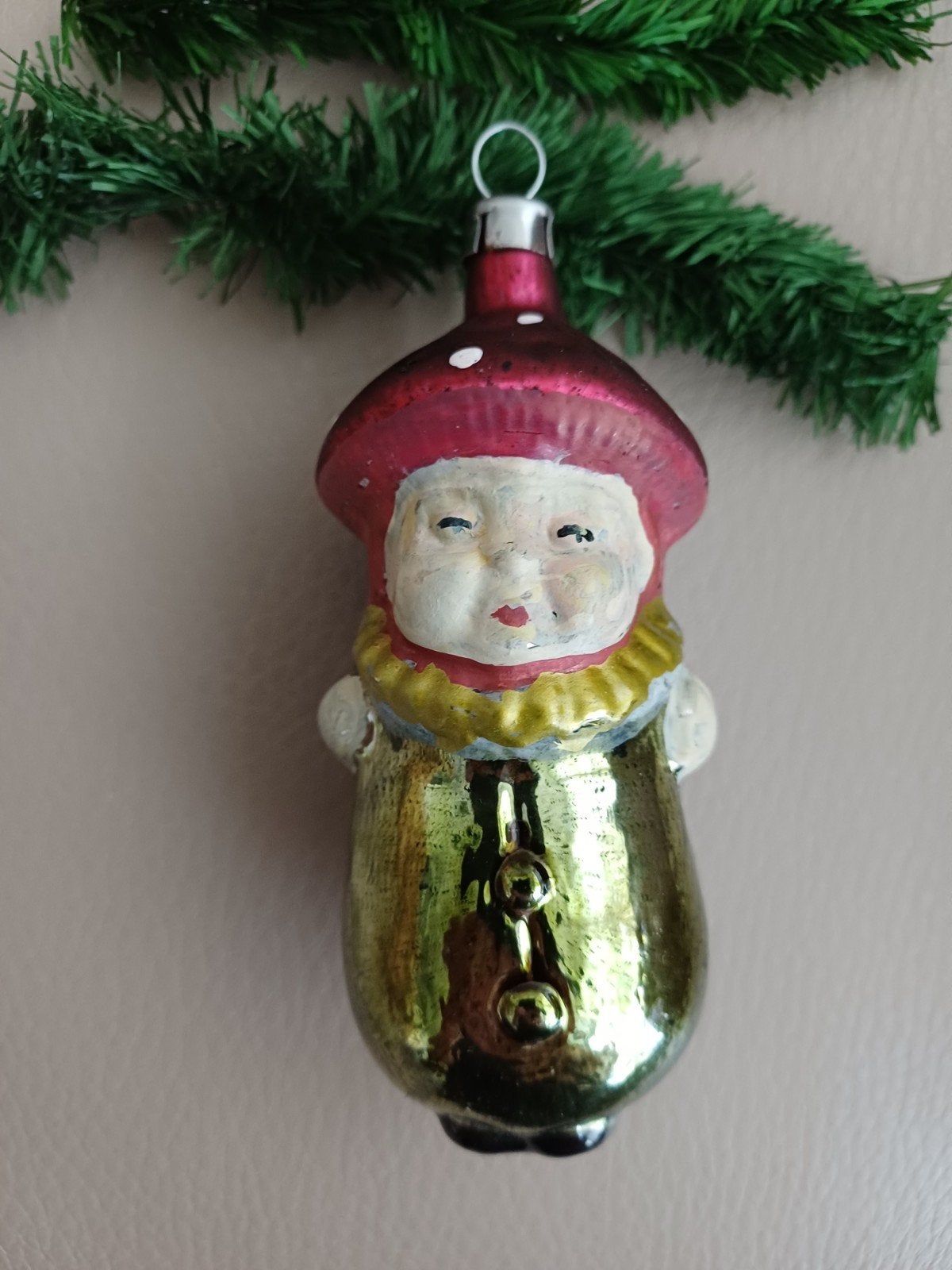 vintage kerstbal van glas paddenstoel meisje, Ophalen of Verzenden