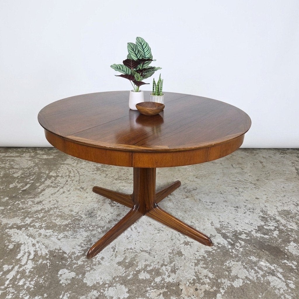 Vintage jaren 60 ronde uitschuifbare eettafel palissander, Huis en Inrichting, Tafels | Eettafels, Ophalen, Gebruikt, 100 tot 150 cm
