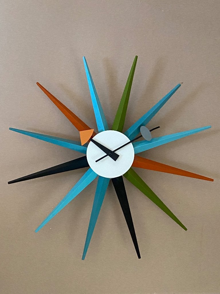 Vintage Sunburst Clock, Vitra, George Nelson, Ophalen, Analoog, Werkt op batterijen, Modern