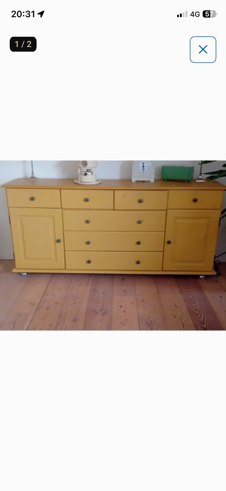 Gele ladekast/dressoir met deuren en planken, Ophalen, Gebruikt, 150 tot 200 cm, Met lade(s)
