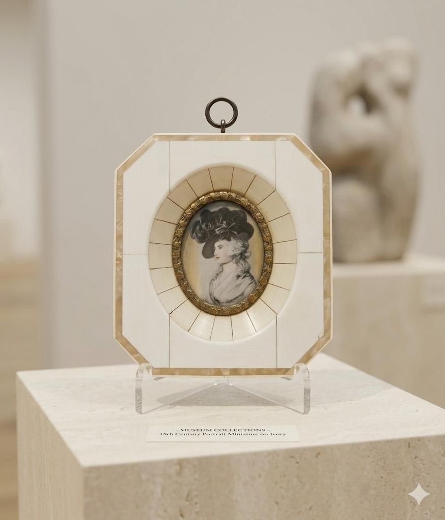 Portretminiatuur Miss Sarah Siddons | Ivoren tegel-lijst, Antiek en Kunst, Ophalen of Verzenden