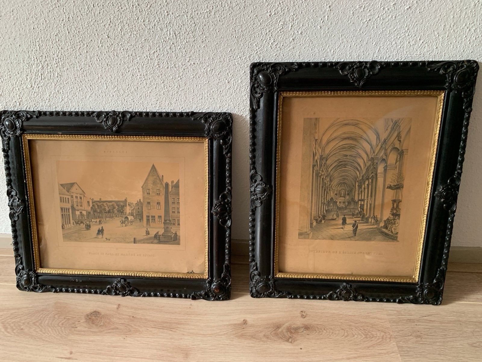 Twee 19e eeuwse litho’s in Napoleon III-stijl lijsten., Ophalen, Ingelijst, 1800 - 1899, Stadsgezicht