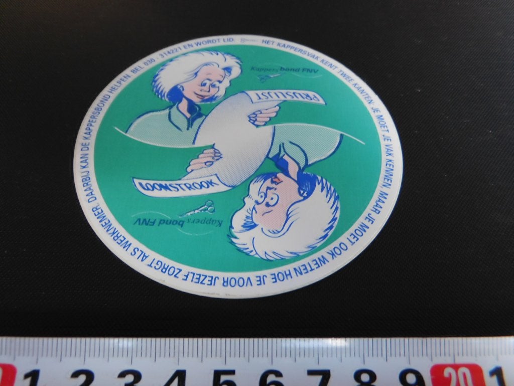 sticker strip vrouw loonstrook prijslijst kappers bond FNV, Ophalen, Zo goed als nieuw