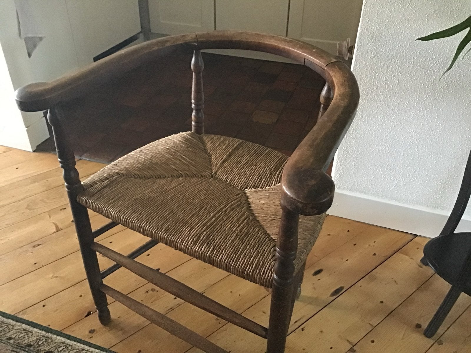 Rieten boeren stoel, Antiek en Kunst, Antiek | Meubels | Stoelen en Banken, Ophalen of Verzenden