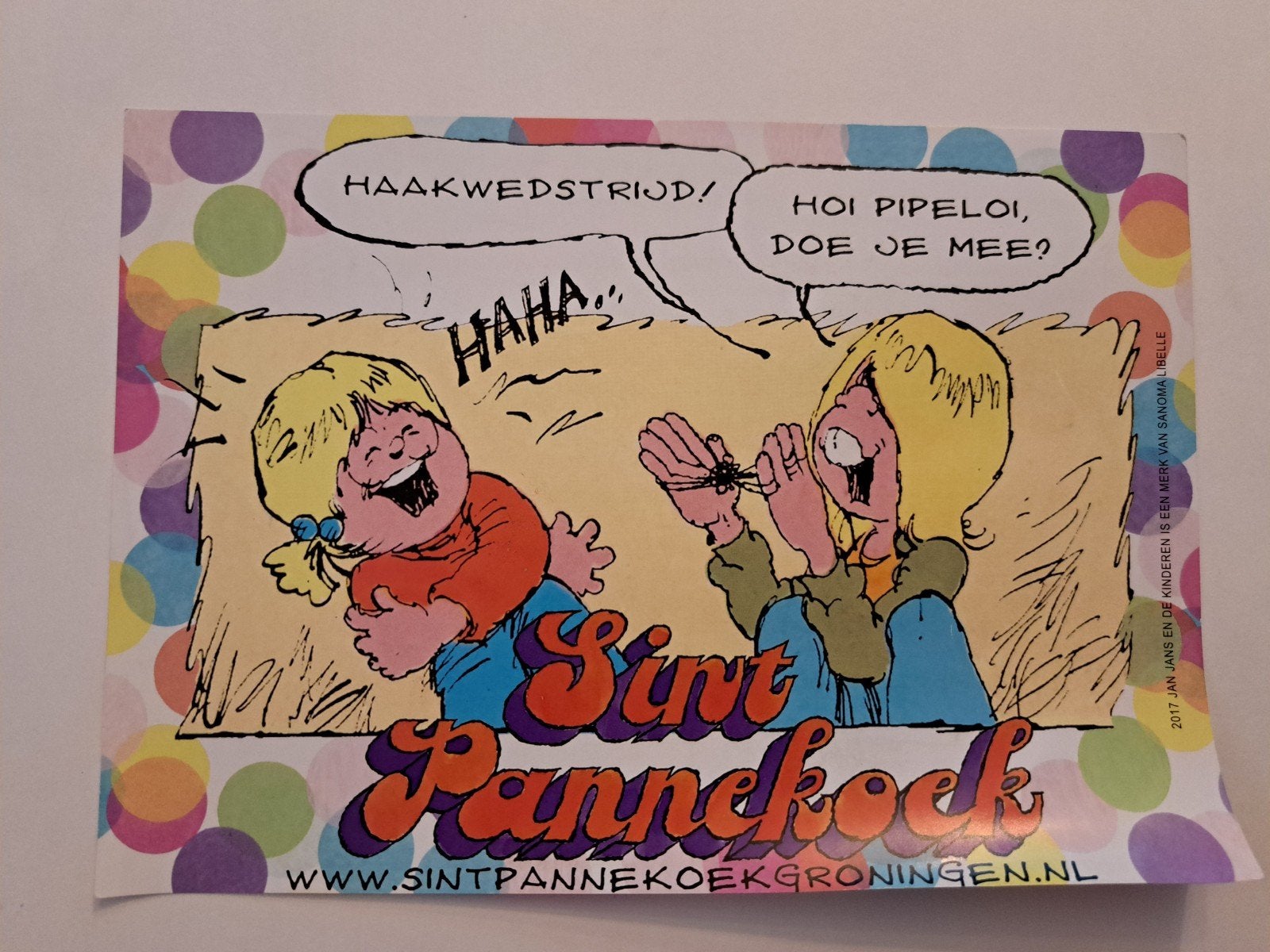 Flyer Catootje en Jeroentje ivm Sint Pannekoek 2017., Ophalen of Verzenden, Overige figuren, Nieuw, Beeldje of Figuurtje