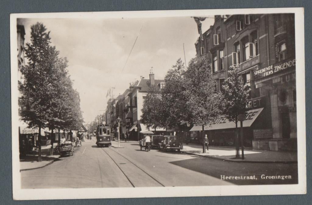 Groningen - Heerestraat, met tram (kaart gelopen in 1936), Verzenden, 1920 tot 1940, Gelopen, Groningen