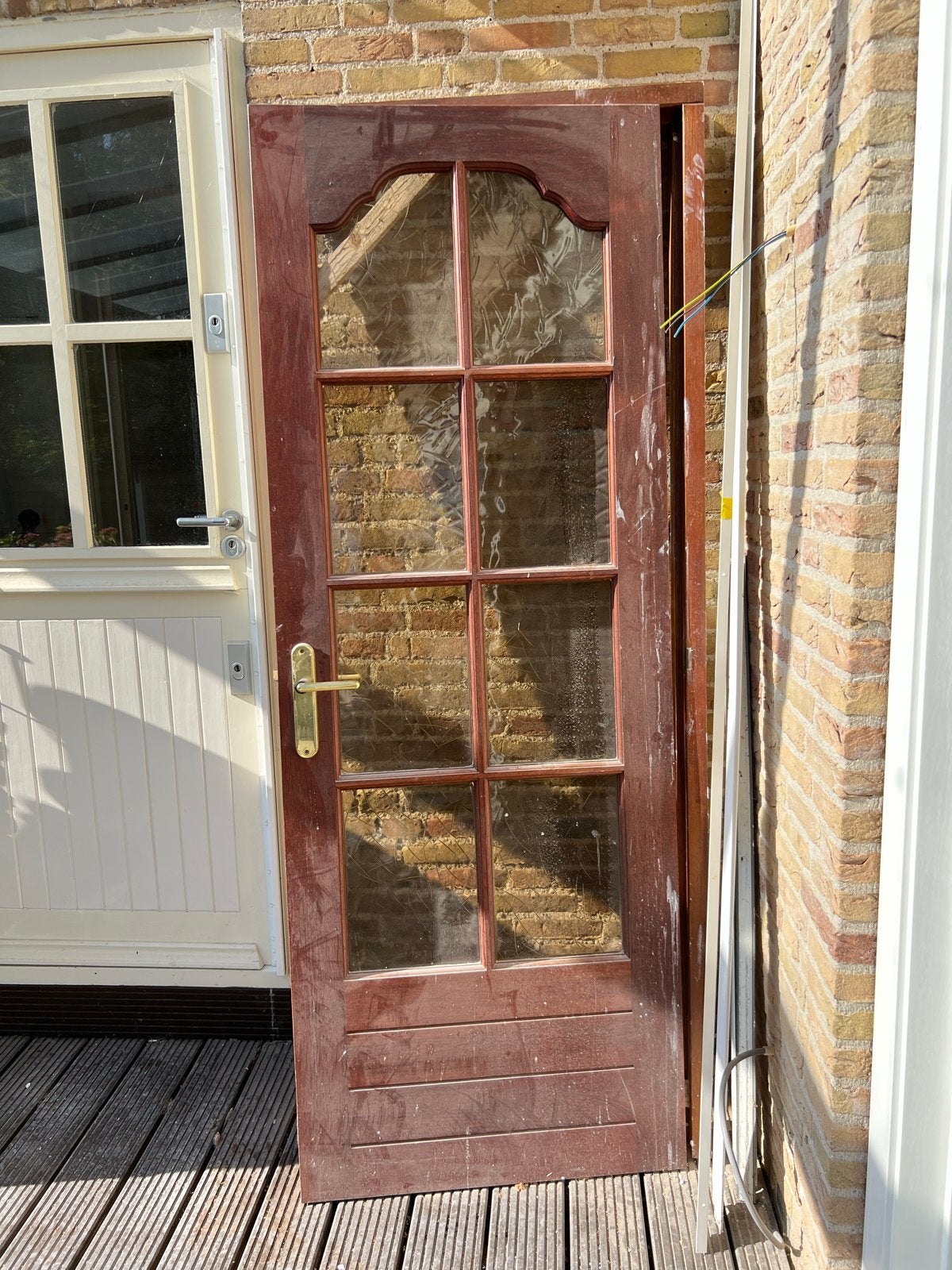 Hardhouten binnendeur met glas en kozijn, Ophalen, Gebruikt, Hout, Binnendeur
