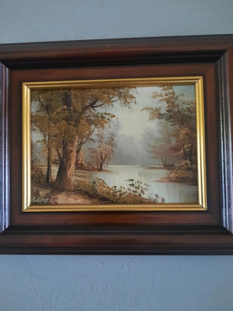 Olieverfschilderij Herfstlandschap met Rivier, Ophalen