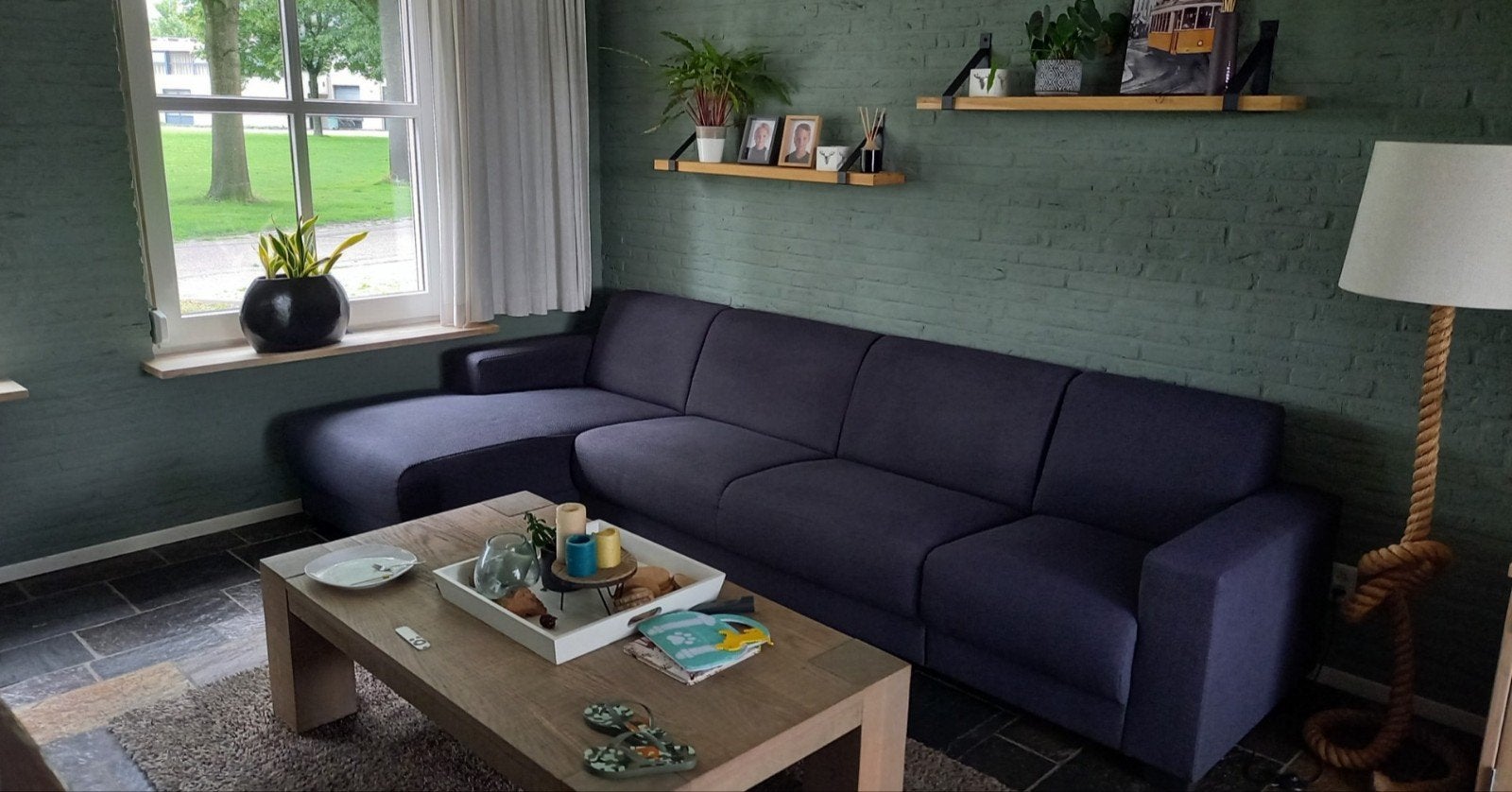 Stoffen bank donkerblauw, Ophalen, 75 tot 100 cm, Tweepersoons