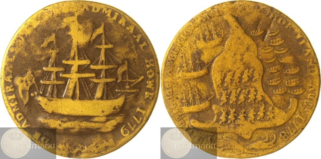 Amerika - Historiepenning 1778-1779 'Rhode Eiland Schip', Ophalen of Verzenden, Overige materialen, Buitenland