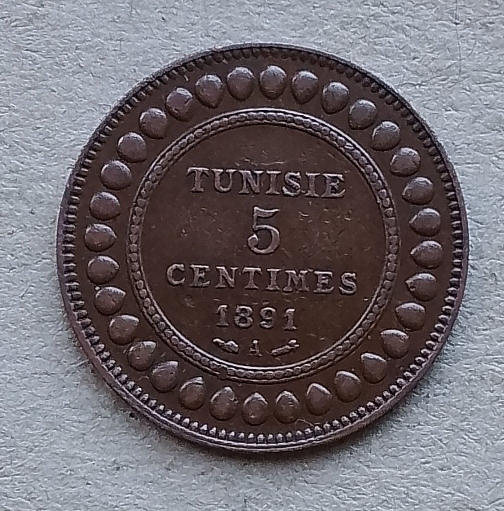 Tunesië, 5 centimes 1308 / 1891 A, Postzegels en Munten, Munten | Afrika, Ophalen of Verzenden, Overige landen, Losse munt